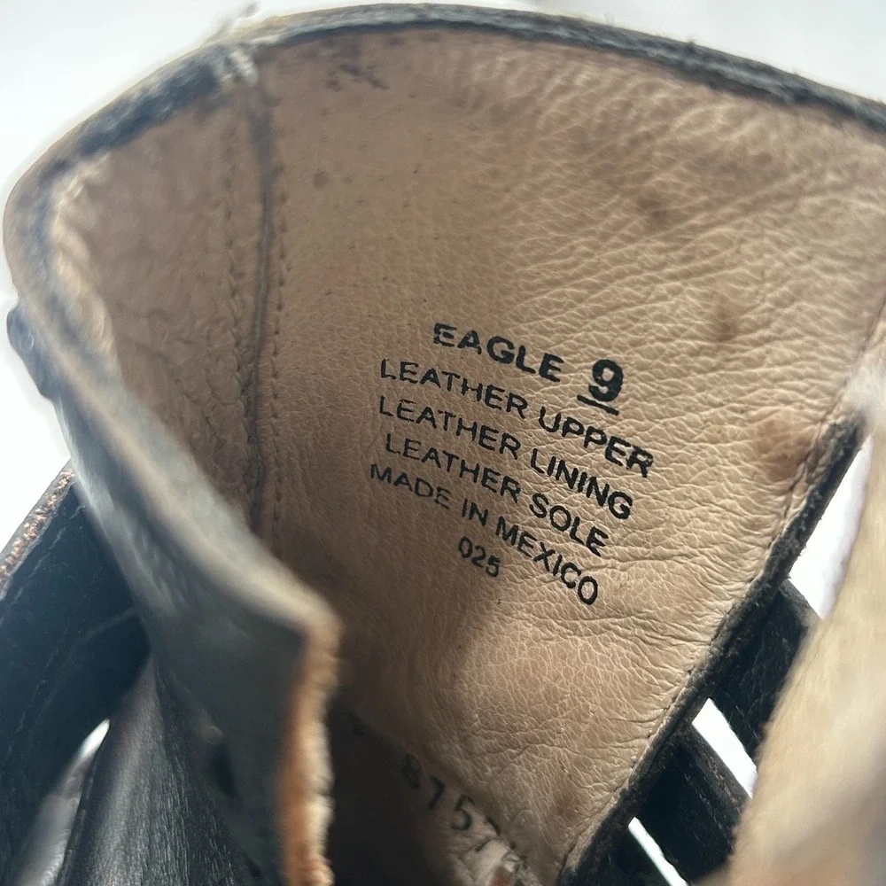 Freebird Steven Eagle Black Leather Open Toe Braid Ankle Boots Womens Size 8